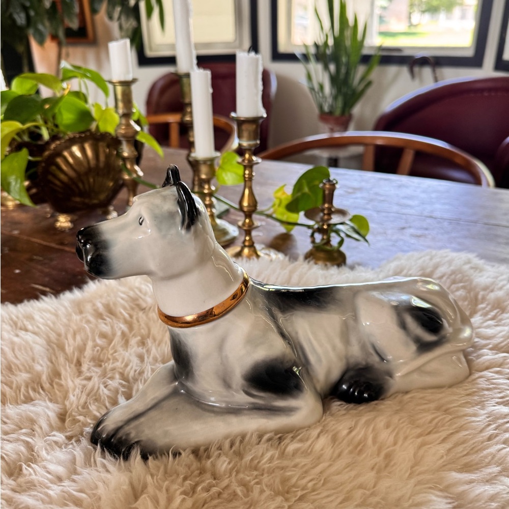 Porcelain Black & White Dog Figurine with Gold Collar - Home Accent